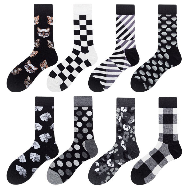Men Socks Black White