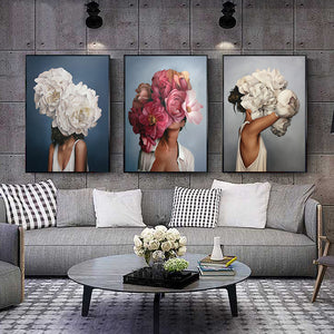 Flowers Feathers Woman Abstract