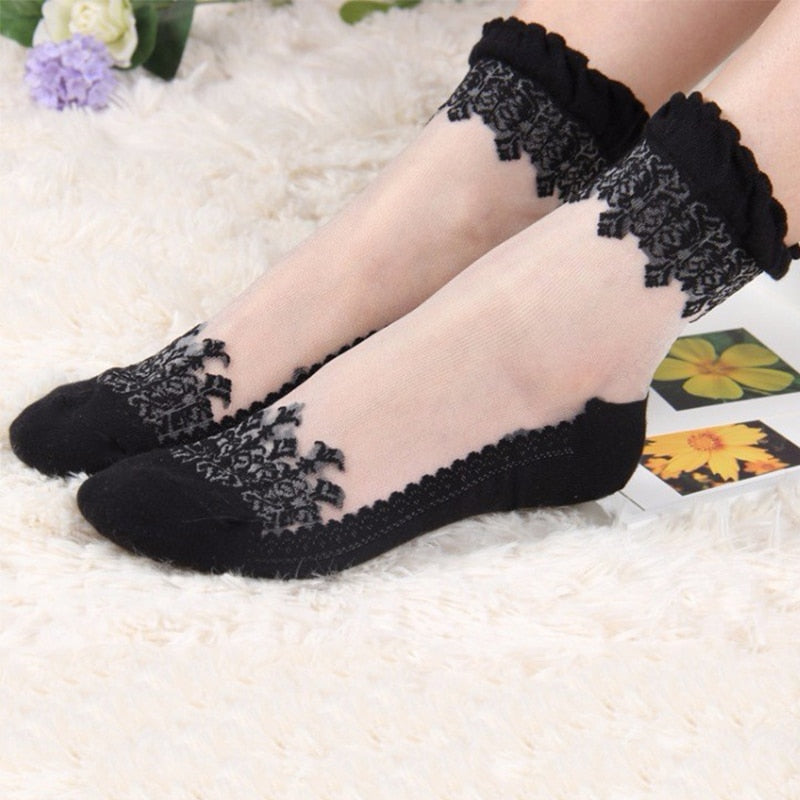 2 Pair Women Lace Ruffle Ankle